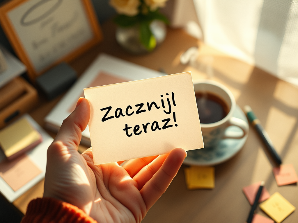 zdjecie dloni trzymajacej karteczke z napisem zacznij teraz jasne